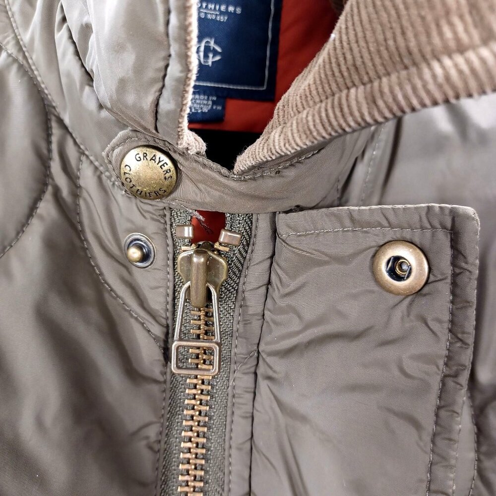 Chore Coat Grayers Andrew Quilted Jacket Mens Large Olive Green Corduroy Collar - Picture 11 of 16